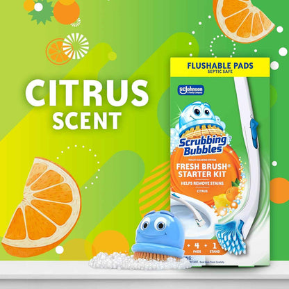Scrubbing Bubbles Toilet Bowl Cleaning System with Flushable & Disposable Cleaner Refill Pads, Fights Odors and Helps Remove Limescale & Hard Water Stains, Citrus Scent