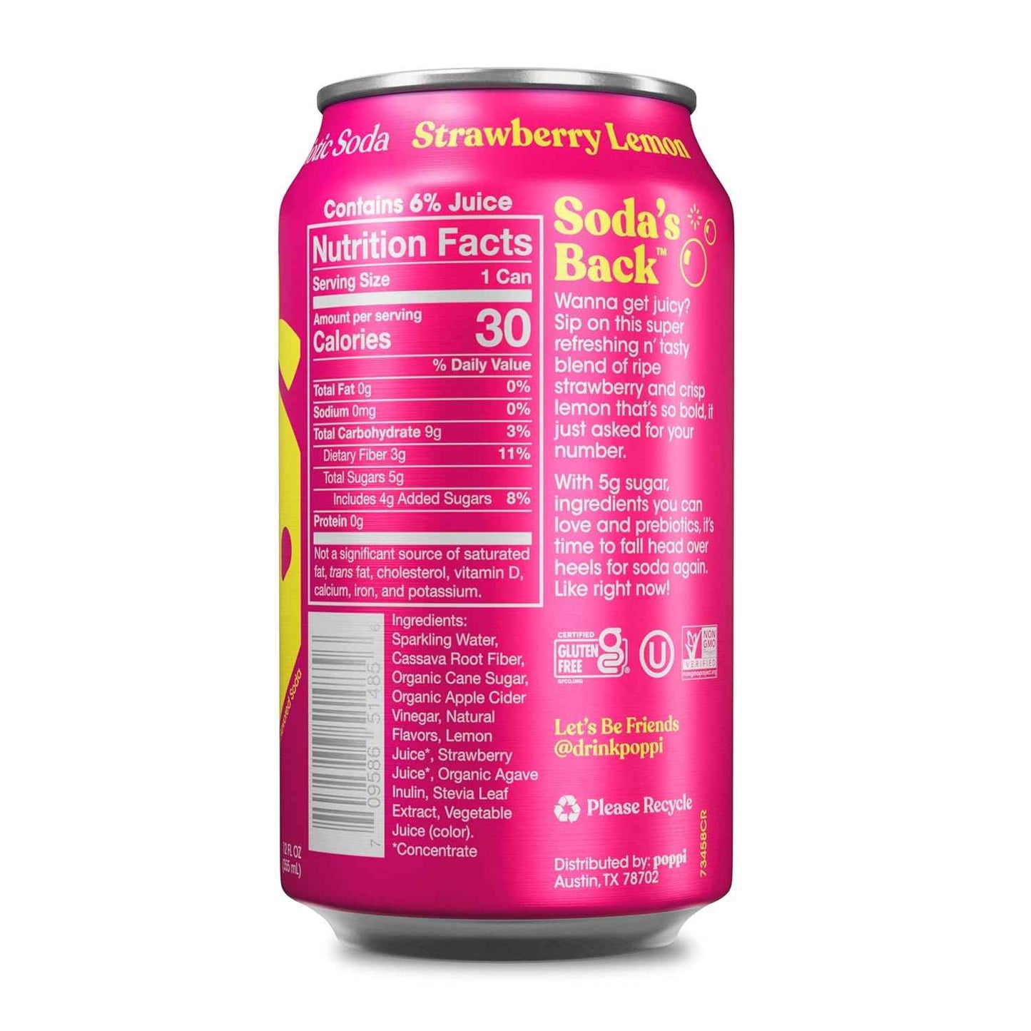 Poppi Sparkling Prebiotic Soda Beverage with Apple Cider Vinegar, Seltzer Water and Fruit Juice, 12 Fl Oz, 1 Count, Packaging May Vary