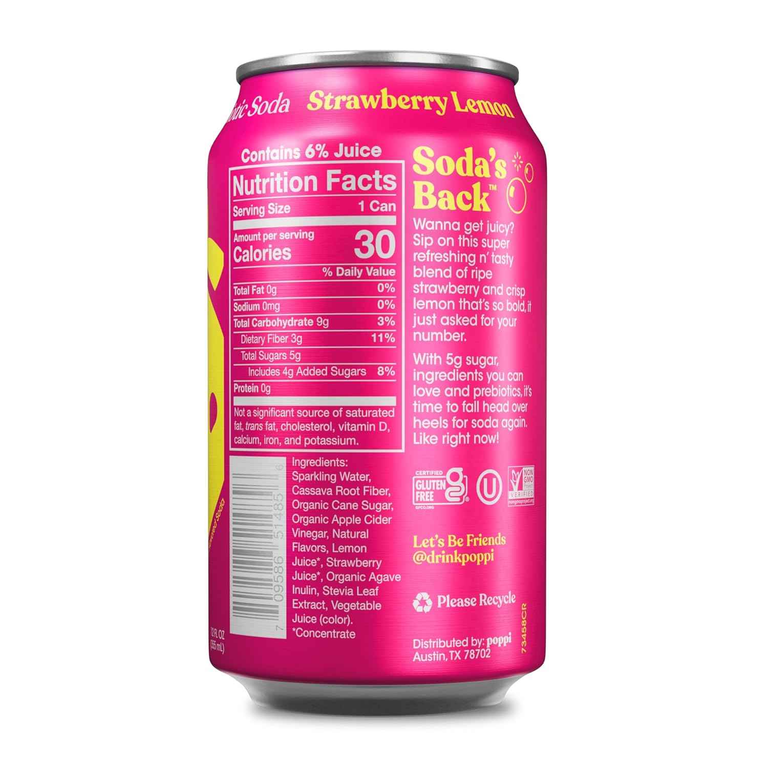 Poppi Sparkling Prebiotic Soda Beverage with Apple Cider Vinegar, Seltzer Water and Fruit Juice, 12 Fl Oz, 1 Count, Packaging May Vary