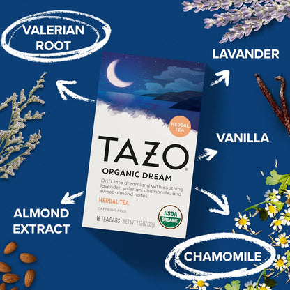 TAZO_Organic_DREAM_Herbal_Tea_Bags,_Caffeine-Free_Bedtime_Tea,_Relaxing_Chamomile_and_Lavender_Blend,_16_Total_Tea_Bags