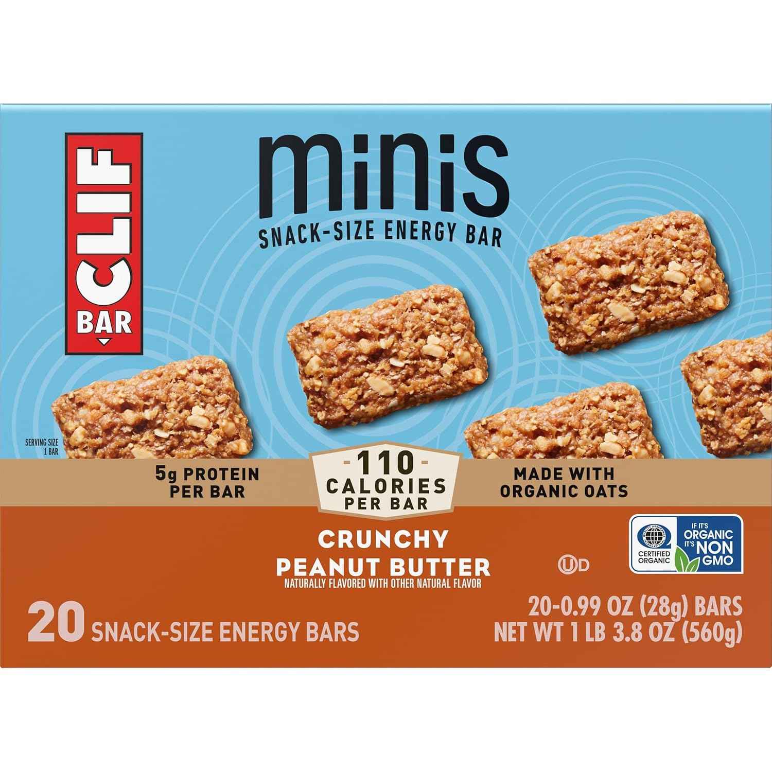 CLIF BAR Minis - Crunchy Peanut Butter - Made with Organic Oats - 5g Protein - Non-GMO - Plant Based - Snack-Size Energy Bars - 0.99 oz