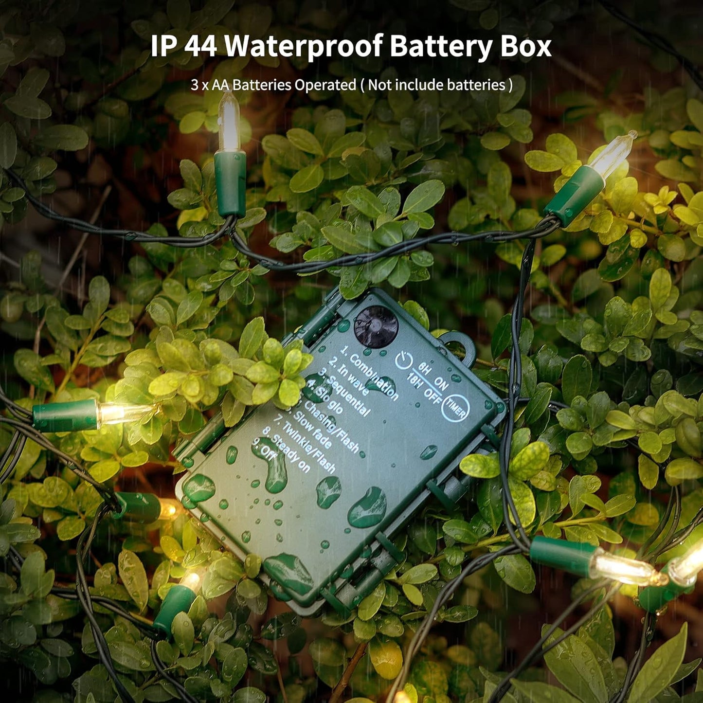 WATERGLIDE_2_Pack_50_LED_Outdoor_Christmas_Lights,_16FT_Battery_Operated_Mini_String_Lights_with_8_Modes_&_Timer,_Xmas_Tree_Lights_Waterproof_for_Patio_Garden_Party_Wedding_Holiday_Decor,_Warm_White