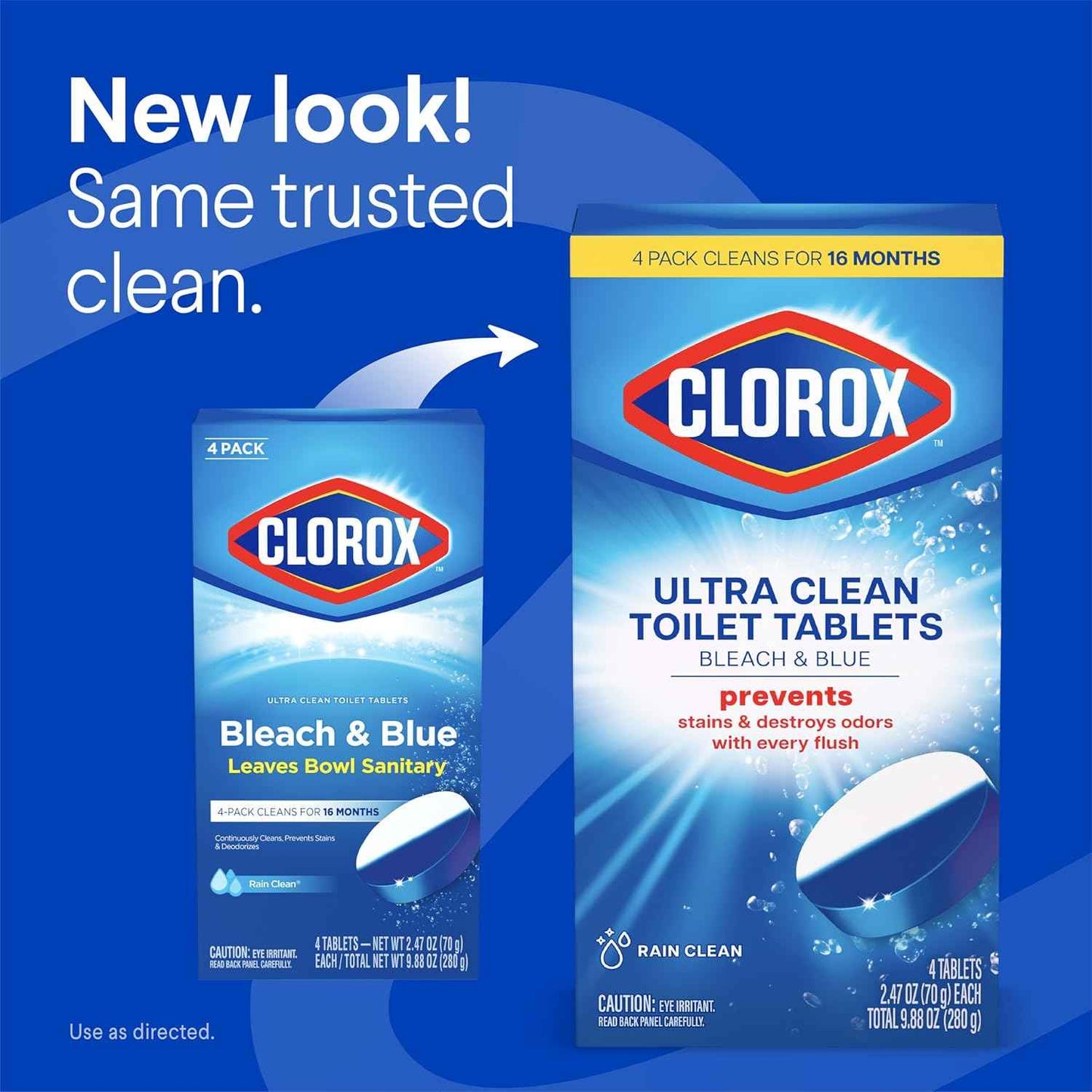 Clorox Ultra Clean Toilet Tablets Bleach & Blue, Rain Clean Scent, 2.47 Ounces Each