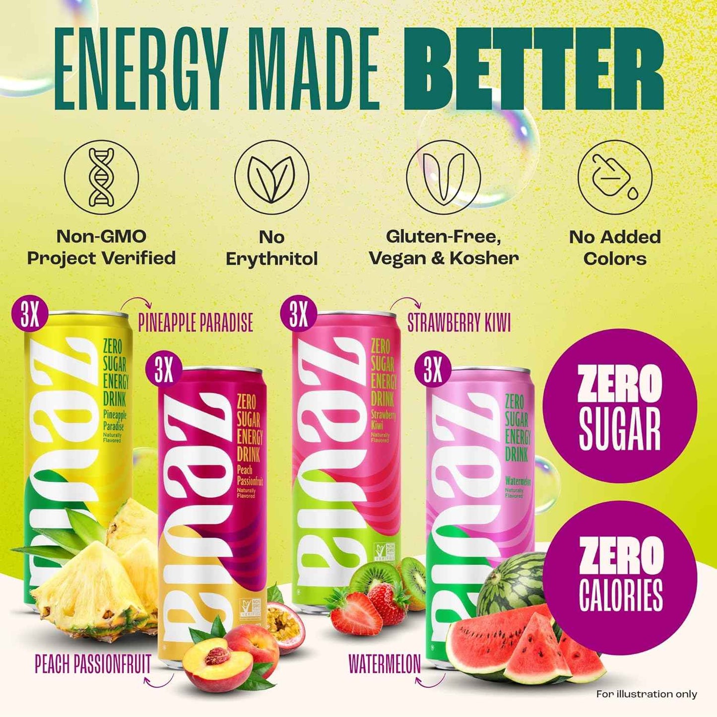 Zevia Zero Sugar Energy Drink– Naturally Sweetened, Non-GMO Project Verified, Gluten-Free, Vegan