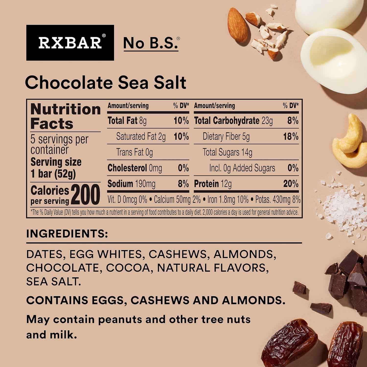 RXBAR Protein Bars, 12g Protein, Gluten Free Snacks, Chocolate Sea Salt