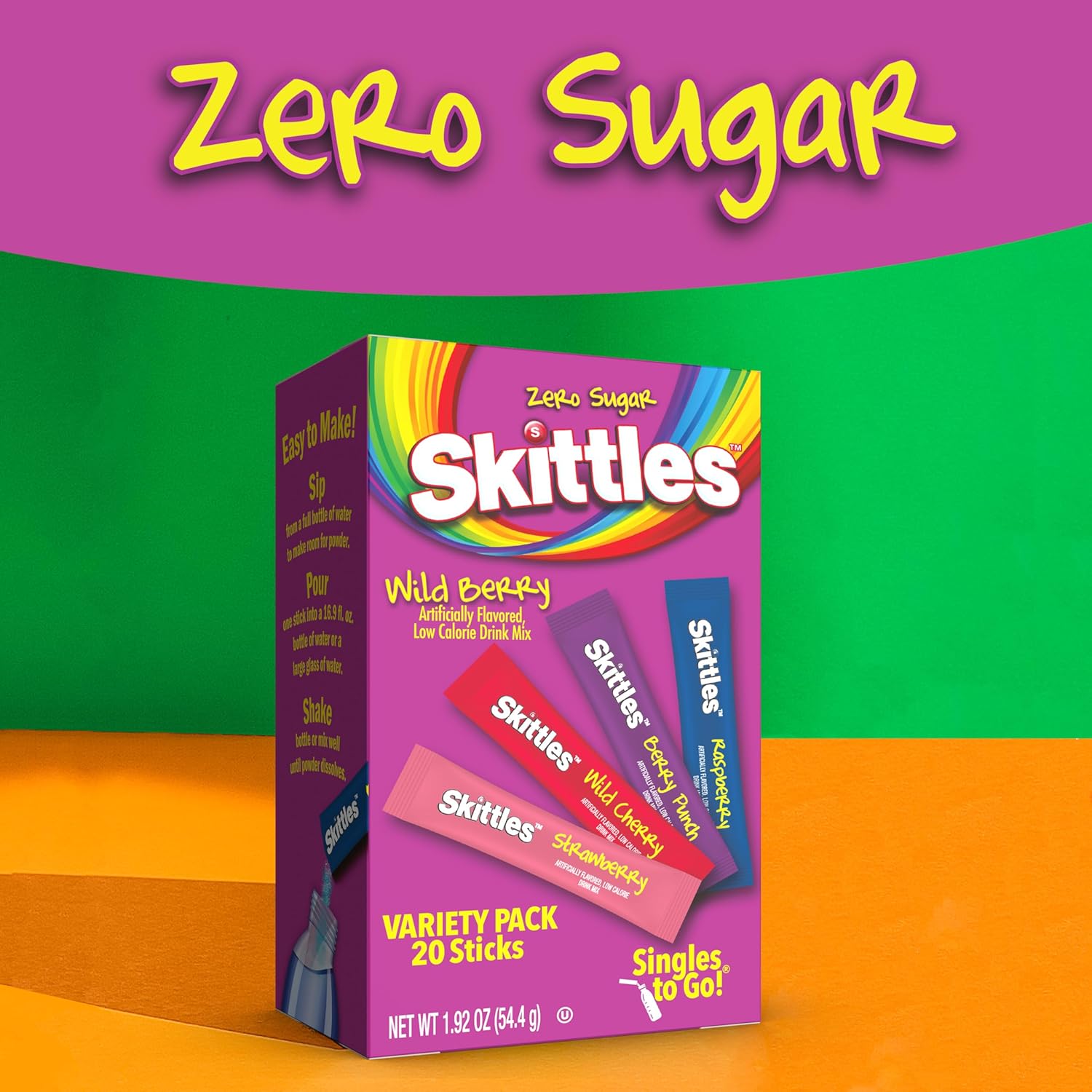 Skittles_Singles_To_Go_Variety_Pack,_Watertok_Powdered_Drink_Mix,_Zero_Sugar,_Low_Calorie,_Includes_4_Flavors,_1_Box_(20_Single_Servings)_(Wild_Berry)