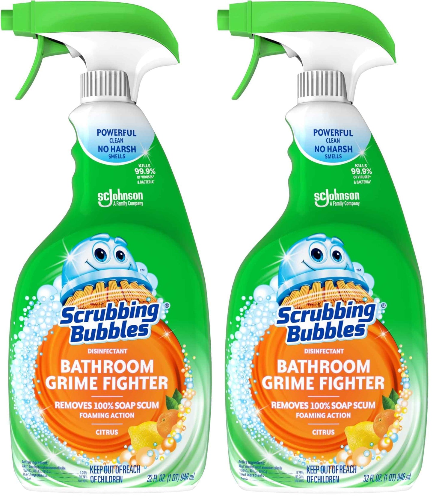 Scrubbing Bubbles Bathroom and Shower Cleaner Disinfectant Spray, Bathroom Grime Fighter, Citrus Scent, 32oz