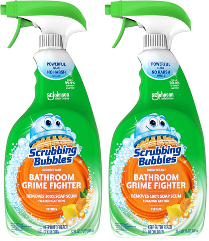 Scrubbing Bubbles Bathroom and Shower Cleaner Disinfectant Spray, Bathroom Grime Fighter, Citrus Scent, 32oz