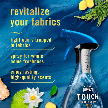 Febreze Touch Fabric Spray, Air Freshener, Odor-Fighting Fabric Refresher, Couch and Linen Spray, Sneaker Balls Alternative, Ocean and Mountain Scent, Multicolor, 16.9oz, 2ct