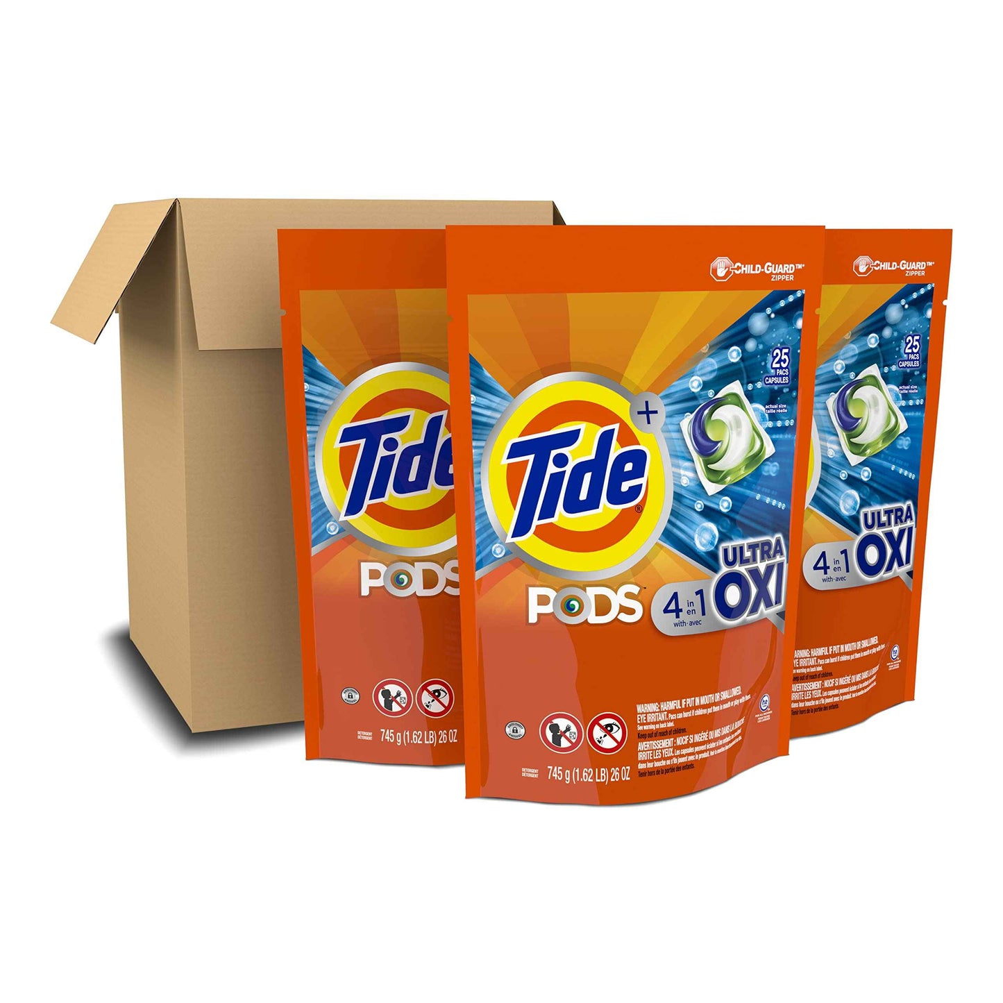 Tide 4-N-1 Ultra Oxi Pods Laundry Detergent Pacs, 32 Count, He Compatible, Built in Pre-Treater for Stains