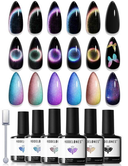 modelones Cat Eye Magnet Set, 15PCS French Cateye Gel Nail Polish Magnet Nail Art Tools Set Heart Magnet for Cat Eye Magnet Square Round Magnet Stick Diverse Glassy Cateye Effect for Women