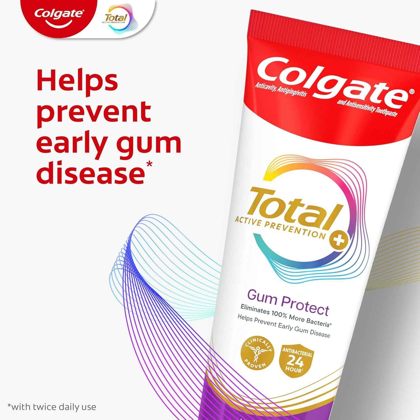 Colgate Total Active Prevention Gum Protect Whitening Toothpaste, SLS Free Gingivitis Toothpaste for Bleeding Gums, Redness, Inflammation, Irritation, and Sensitivity, 3.0 oz