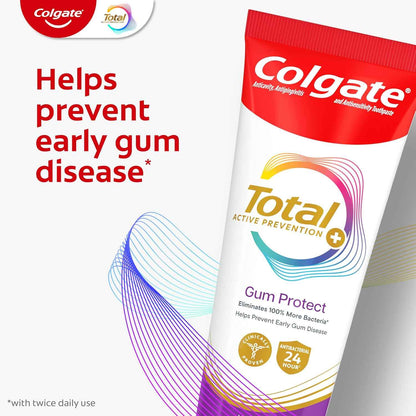 Colgate Total Active Prevention Gum Protect Whitening Toothpaste, SLS Free Gingivitis Toothpaste for Bleeding Gums, Redness, Inflammation, Irritation, and Sensitivity, 3.0 oz