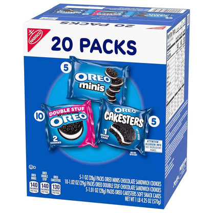 OREO Lovers Variety Pack, OREO Minis and Double Stuf Chocolate Sandwich Cookies, OREO Cakesters Soft Snack Cakes, 20 Snack Packs