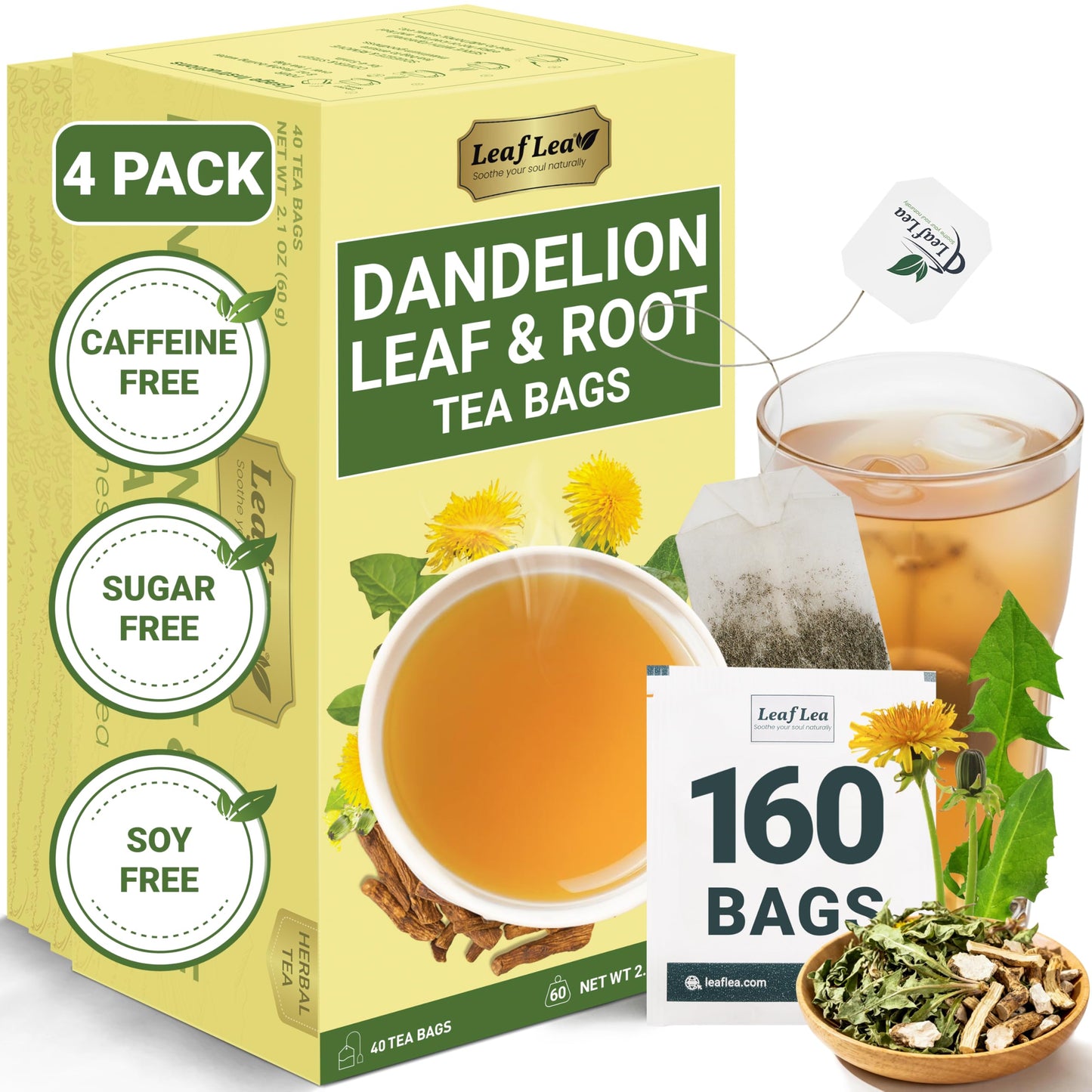 Dandelion Leaf & Root Tea - 160 Tea Bags (Pack of 4)
