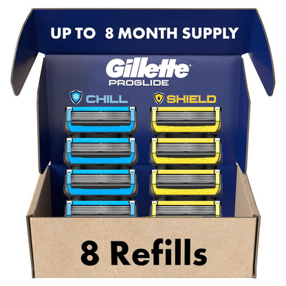 Gillette_Mens_Razor_Blade_Refills,_4_ProGlide_Chill_Cartridges,_4_ProGlide_Shield_Cartridges,_Shields_against_Skin_Irritation,_Cools_to_sooth_skin,_8_Count_(Pack_of_1)
