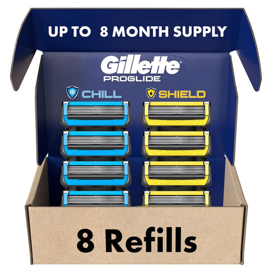 Gillette_Mens_Razor_Blade_Refills,_4_ProGlide_Chill_Cartridges,_4_ProGlide_Shield_Cartridges,_Shields_against_Skin_Irritation,_Cools_to_sooth_skin,_8_Count_(Pack_of_1)
