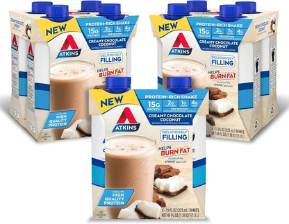Atkins Creamy Chocolate Coconut Protein Shake, 15g Protein, 2g Net Carbs, 1g Sugar, Keto Friendly