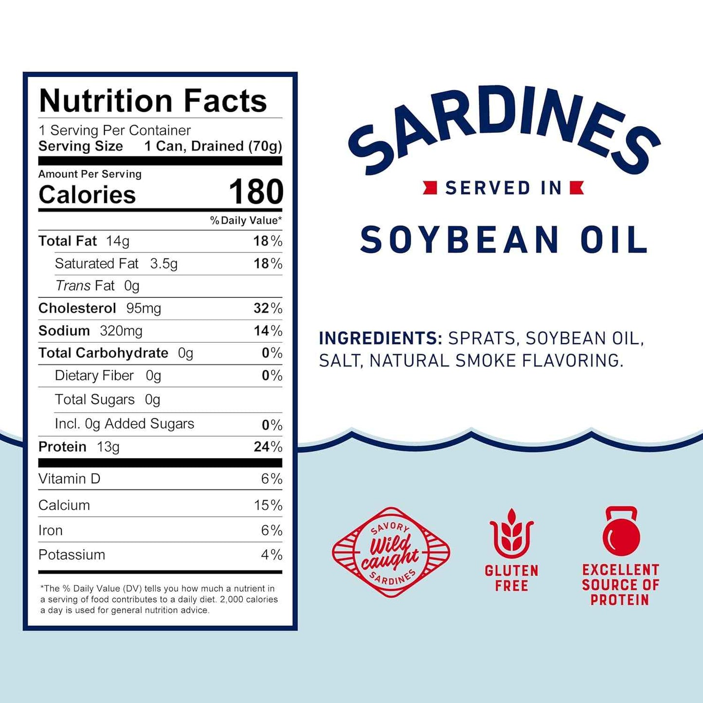 Beach Cliff Wild Caught Sardines, 3.75 oz Can - 13g Protein per Serving - Gluten Free, Keto Friendly - Great for Pasta & Seafood Recipes