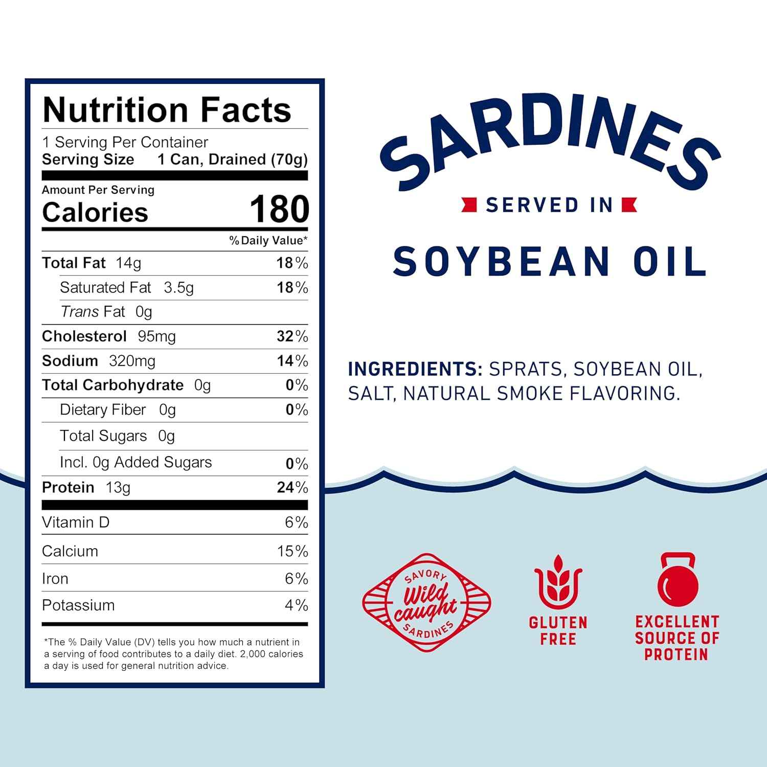 Beach Cliff Wild Caught Sardines, 3.75 oz Can - 13g Protein per Serving - Gluten Free, Keto Friendly - Great for Pasta & Seafood Recipes