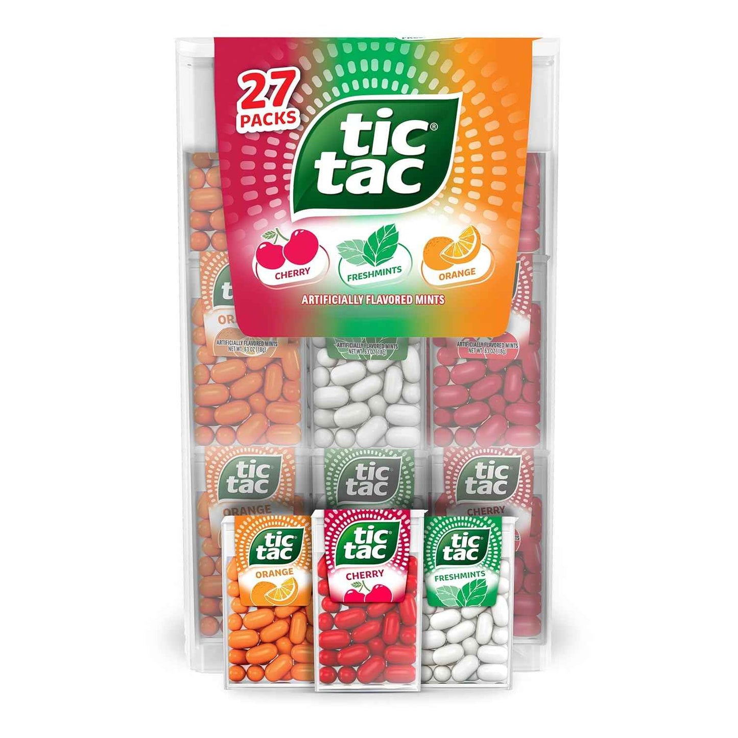Tic Tac Variety Pack Mega Box, Bulk 27 Packs, Cherry, Freshmints, Orange, Refreshing Fruity Mints, Classic Box, 17.14 oz