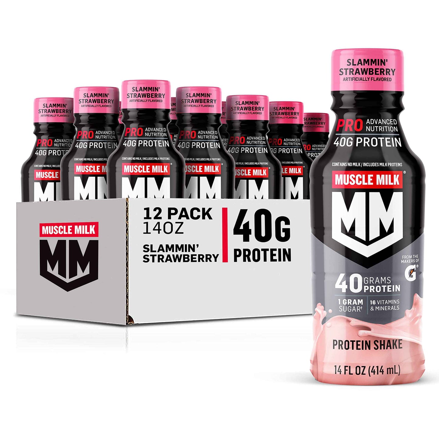 Muscle Milk Pro Advanced Nutrition Protein Shake, 14 Fl Oz Bottle, 12 Pack, 40g Protein, 1g Sugar, 16 Vitamins & Minerals, 6g Fiber, Workout Recovery, Packaging May Vary