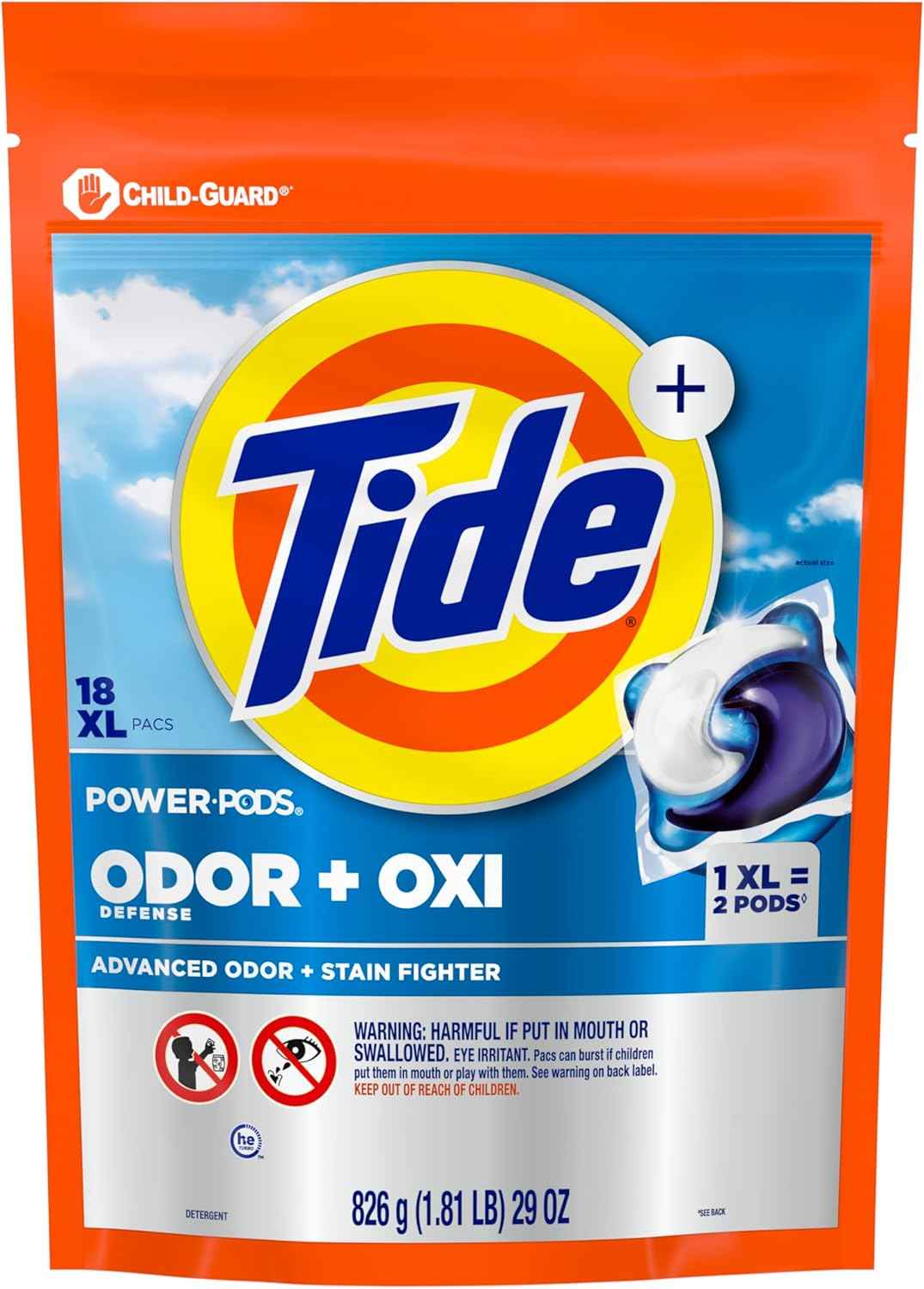 Tide Odor Defense + Oxi Laundry Detergent Pacs, Original Scent, Advanced Odor + Stain Fighter, laudry soap washing detergent pacs
