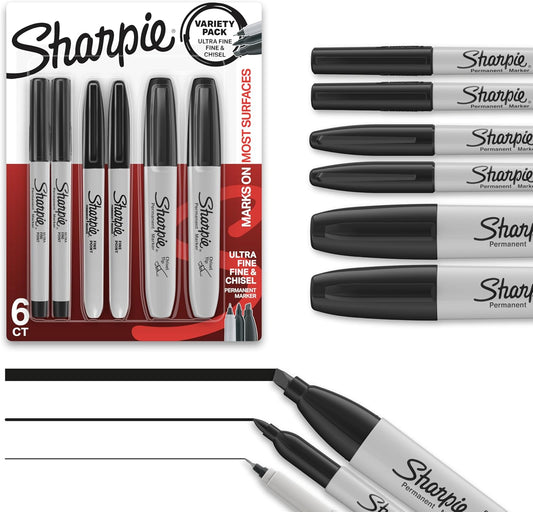 Sharpie_Permanent_Markers_Variety_Pack,_Includes_Chisel,_Fine,_and_Ultra-Fine_Tips,_Marker_Set,_Writing,_Coloring,_Poster,_Office,_School_Supplies,_Black,_6_Count