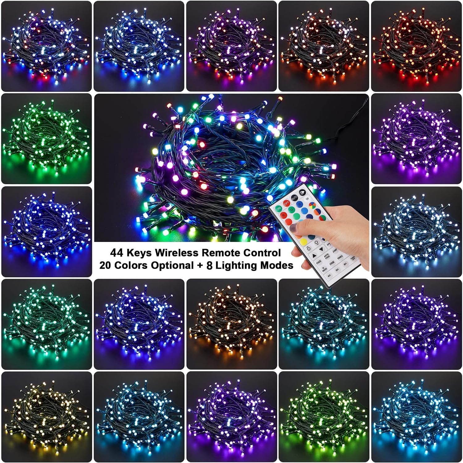 HOME_LIGHTING_66ft_Christmas_Decorative_Mini_Lights,_200_LED_RGB_Changing_8_Functional_Green_Wire_Fairy_Halloween_Lights_with_Remote_Timer,_Plug_in_Indoor_Outdoor_Xmas_Wedding_Party_Decor