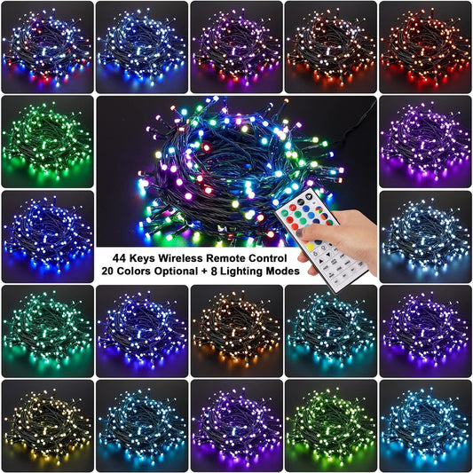 HOME_LIGHTING_66ft_Christmas_Decorative_Mini_Lights,_200_LED_RGB_Changing_8_Functional_Green_Wire_Fairy_Halloween_Lights_with_Remote_Timer,_Plug_in_Indoor_Outdoor_Xmas_Wedding_Party_Decor