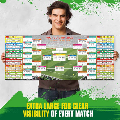2026 World Cup Schedule Poster – Extra Large 43.31"x17.72" Waterproof PP, Dry Erase Soccer Tournament Wall Chart with Knockout Bracket & Group Stage Tracker – Perfect for Home, Office, Bar, Viewing Parties & Fans