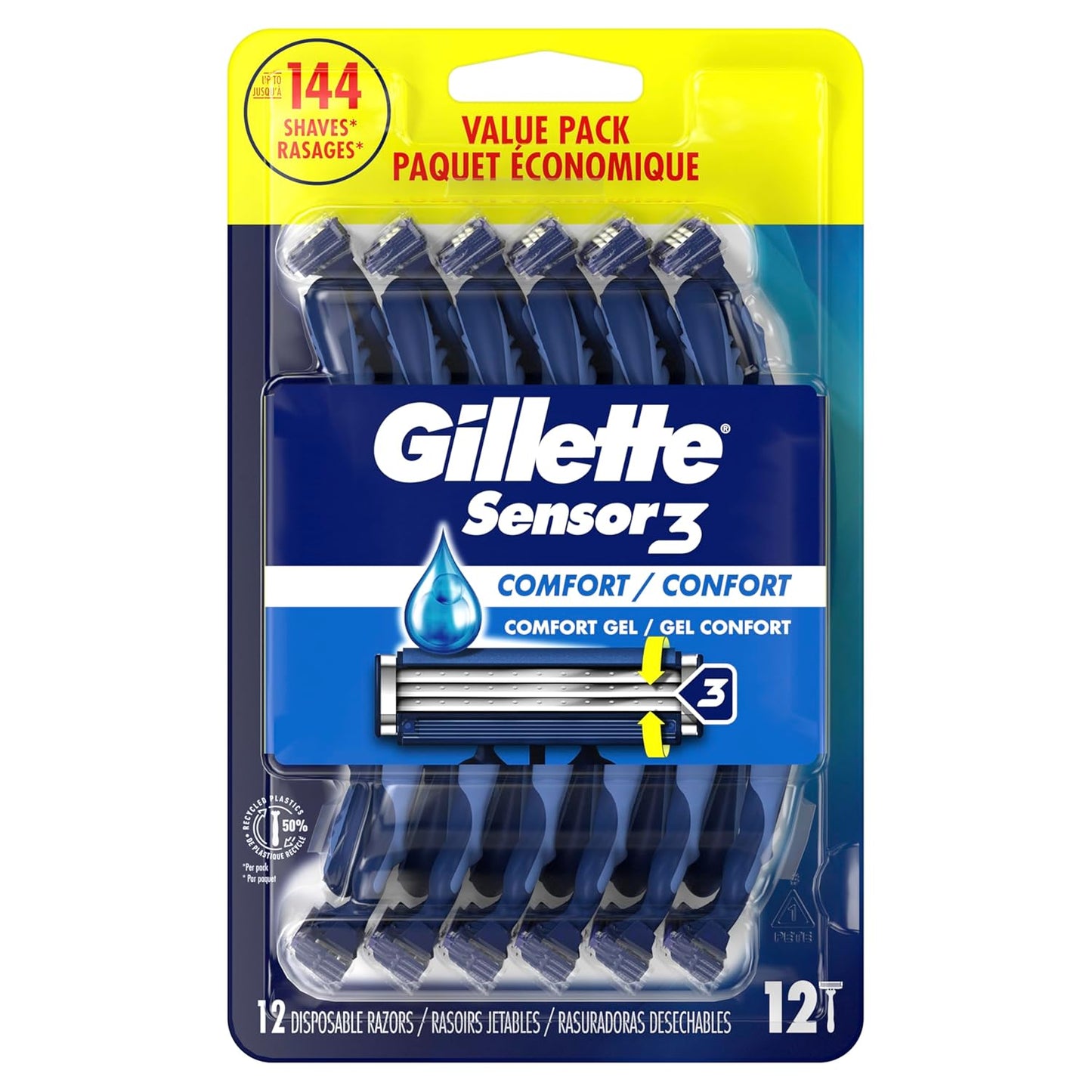 Gillette_Sensor3_Comfort_Men's_Disposable_Razors,_12_Razors
