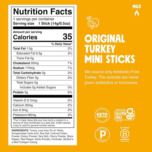CHOMPS MINI Free Range Jerky Meat Snack Sticks, 0.5 Ounce (Pack of 6)