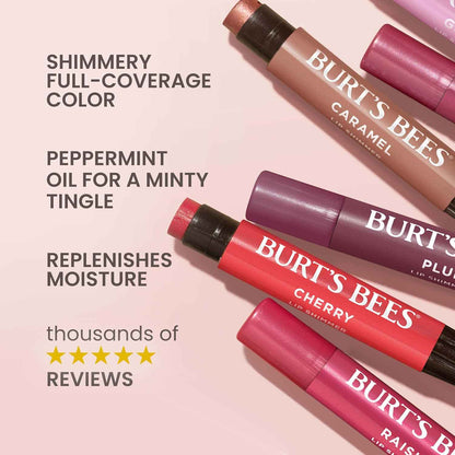 Burt's Bees Lip Shimmer, Tinted Lip Balm Stick, Moisturizing for All Day Hydration with Natural Glowy Pigmented Finish & Buildable Color; Value Pack