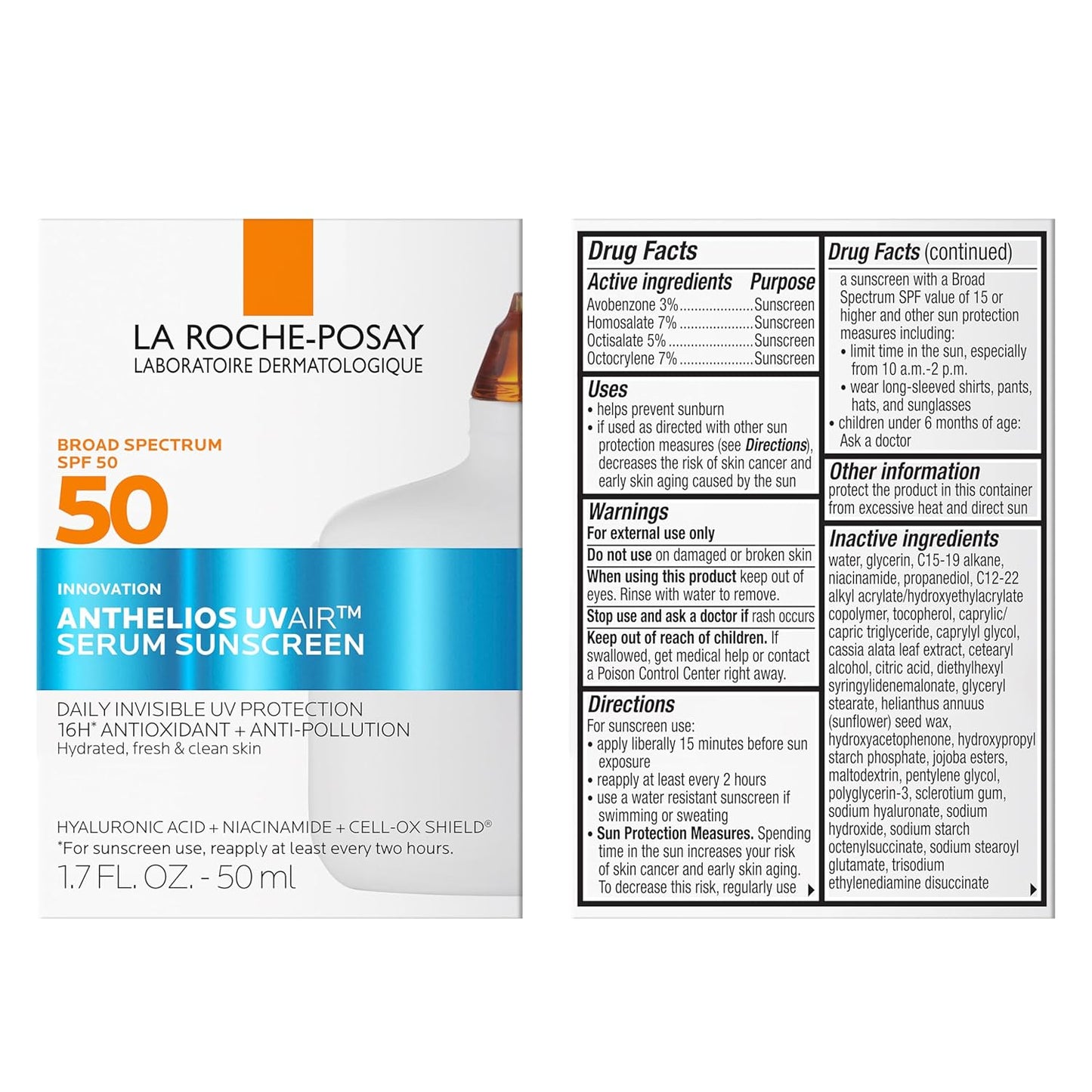 La_Roche-Posay_Anthelios_UVAir_Sunscreen_Serum_SPF_50_for_Sensitive_Skin,_with_Niacinamide,_Hyaluronic_Acid_&_Antioxidants,_Hydrating_Lightweight_Sunscreen_for_Face,_Fast-Absorbing,_1.7oz