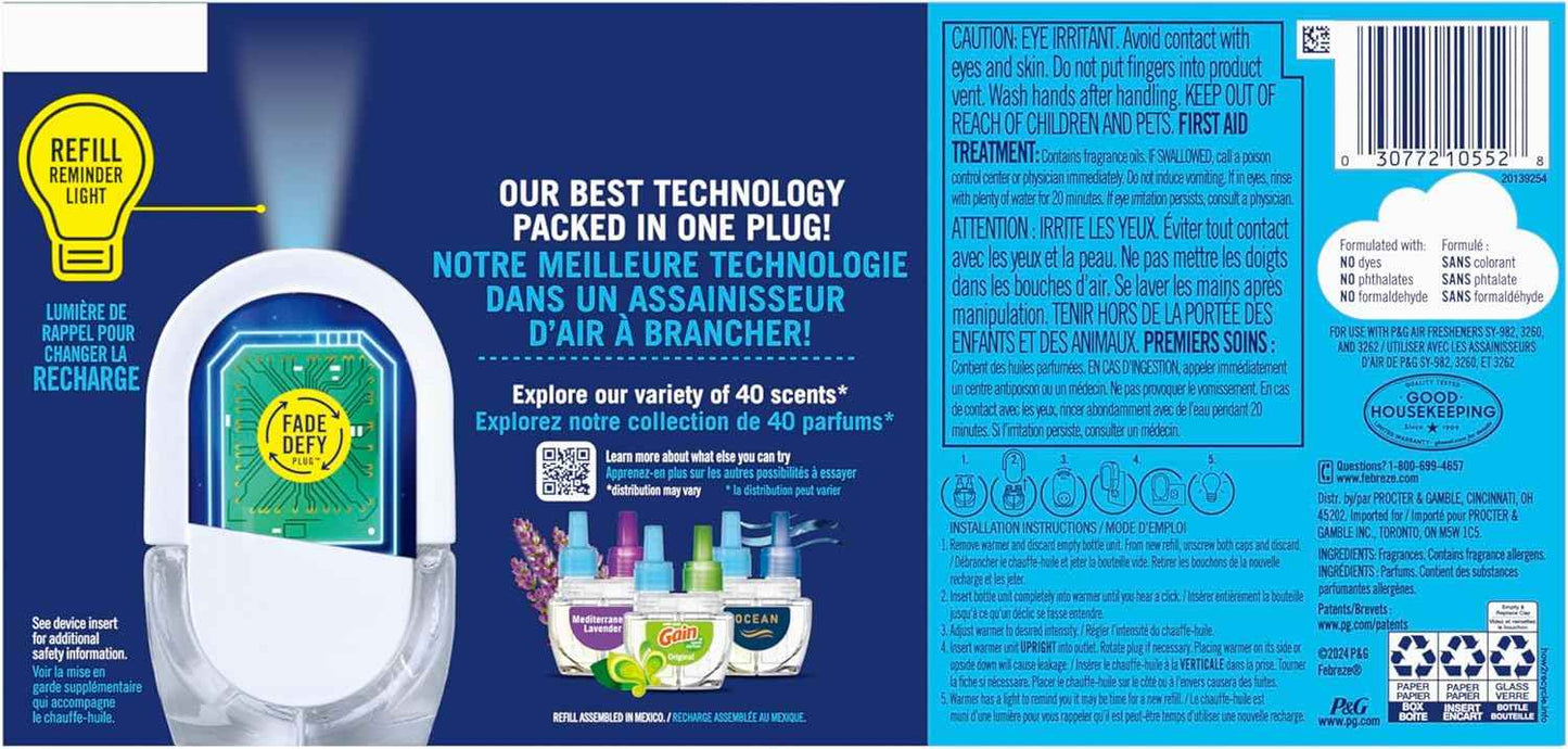 Febreze Plug In Air Freshener, Odor-Fighting Scented Oil Refill, Linen & Sky Scent, 4 Refills