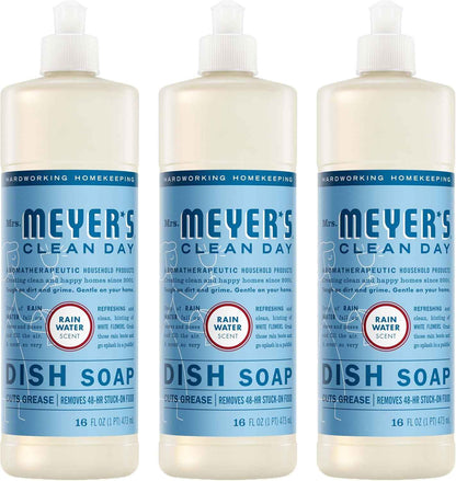 MRS. MEYER'S CLEAN DAY Liquid Dish Soap, Rain Water Scent, 16 Fl Oz Bottle - 3 Pack