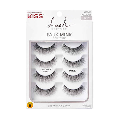 KISS Lash Couture Faux Mink False Eyelashes Multipack, 12mm, Multiple Lengths, Reusable, Cruelty Free, Vegan, Exclusive knot-free lash band, 4 Pairs