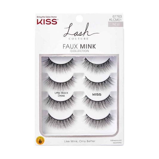 KISS Lash Couture Faux Mink False Eyelashes Multipack, 12mm, Multiple Lengths, Reusable, Cruelty Free, Vegan, Exclusive knot-free lash band, 4 Pairs