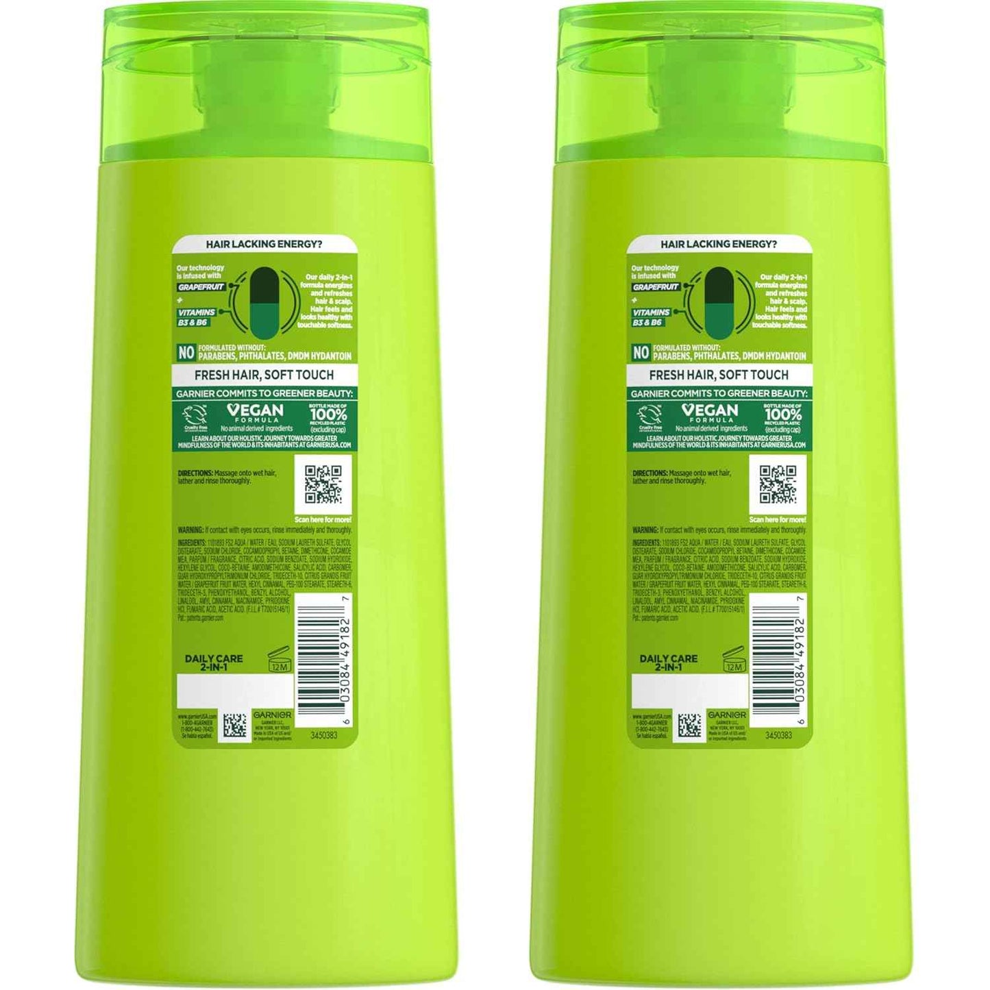 Garnier Fructis Fortifying 2-in-1 Shampoo and Conditioner for Stronger-Looking Hair with Touchable Softness, Daily Hair Care for Men and Women, Vegan, Paraben-Free 22 Fl Oz