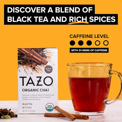 TAZO_Organic_Chai_Black_Tea_Bags,_Blend_of_Black_Teas,_Ginger,_Cinnamon,_Black_Pepper_&_Cardamom,_96_Total_Tea_Bags_(16ct_-_Pack_of_6)
