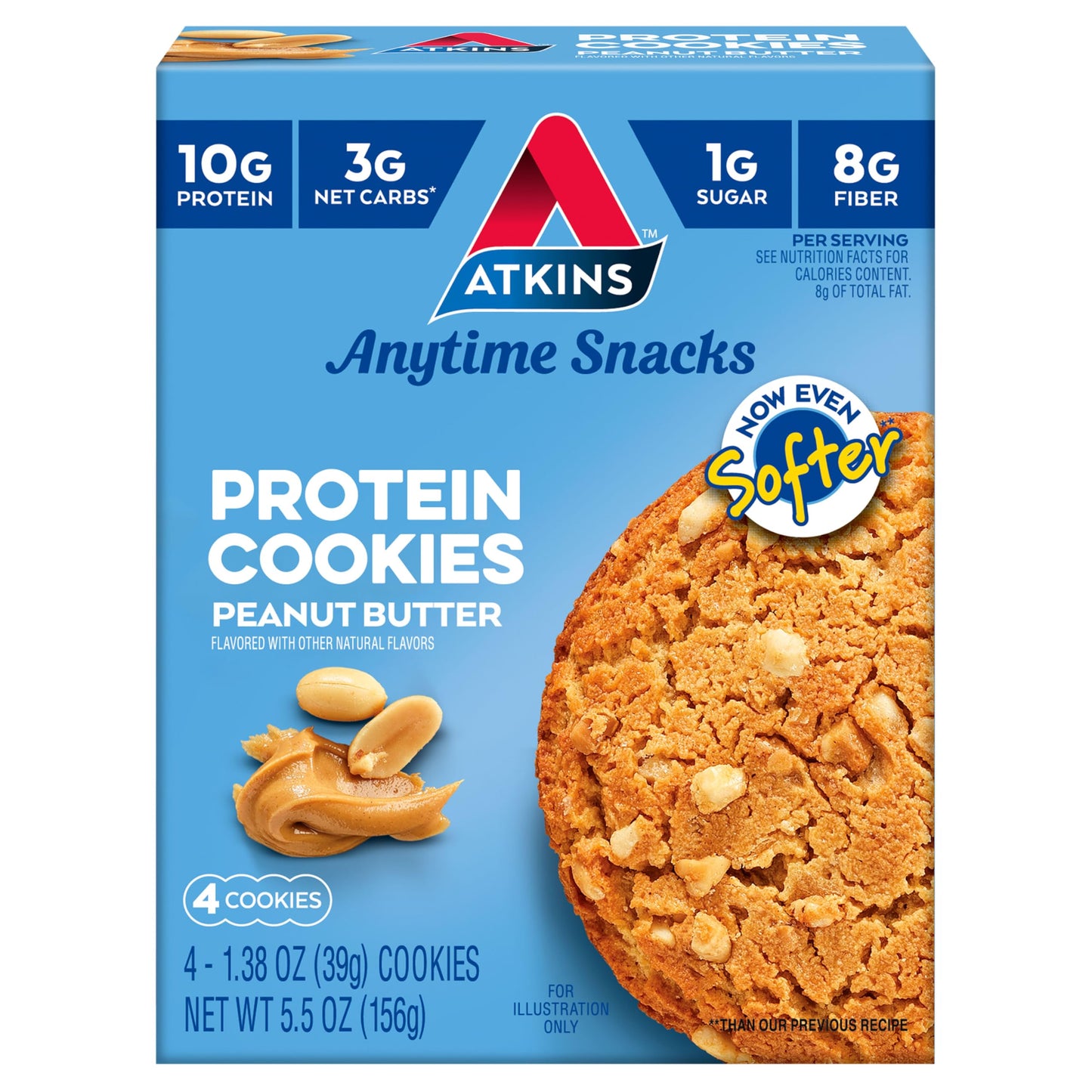 Atkins Peanut Butter High Protein Cookie, Keto Snacks, 3g Net Carb, 1g Sugar, Low Sugar Snacks, Low Carb Treats, 4 Count