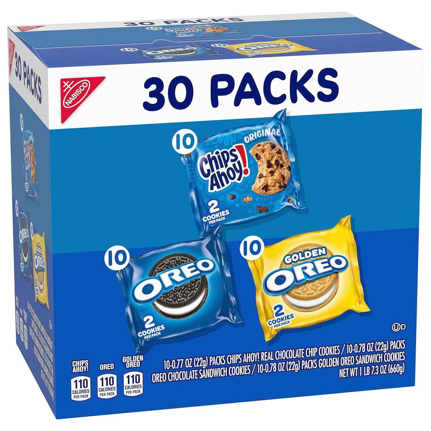 Nabisco Sweet Treats Cookie Variety Pack OREO, OREO Golden & CHIPS AHOY!, 30 Snack Packs (2 Cookies Per Pack)