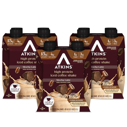 Atkins Iced Coffee Protein Shake, 15g Protein, 4g Net Carbs, 1g Sugar, Low Carb, Keto Friendly, High Protein Shake