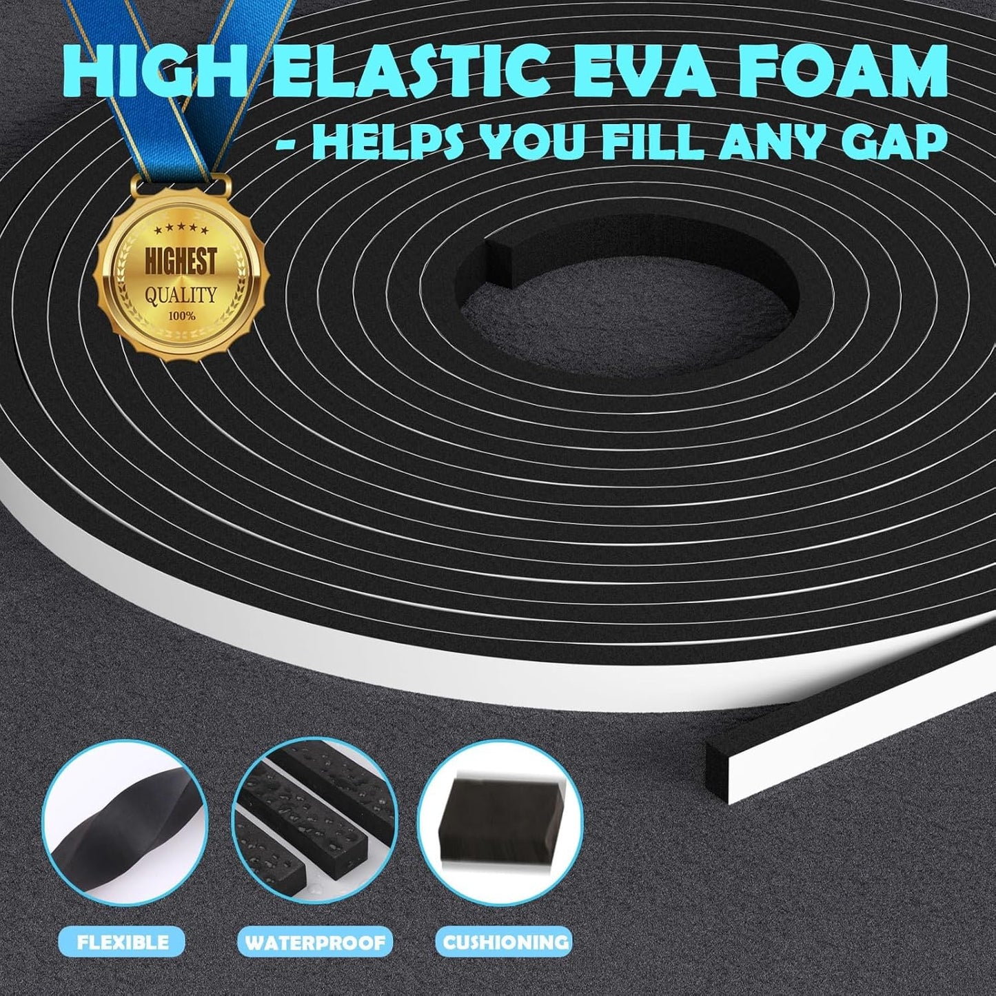 33FT_EVA_Weather_Stripping_Soundproof_Foam_Insulation_Tape_with_Adhesive_Foam_Weatherstripping_Door_Seal_Weather_Strip_for_Door_Frame/Window/Gaps_Sound_Proof