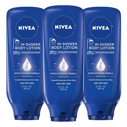 NIVEA Nourishing In Shower Lotion, Water Activated In Shower Moisturizer for Dry to Very Dry Skin, 13.5 FL OZ