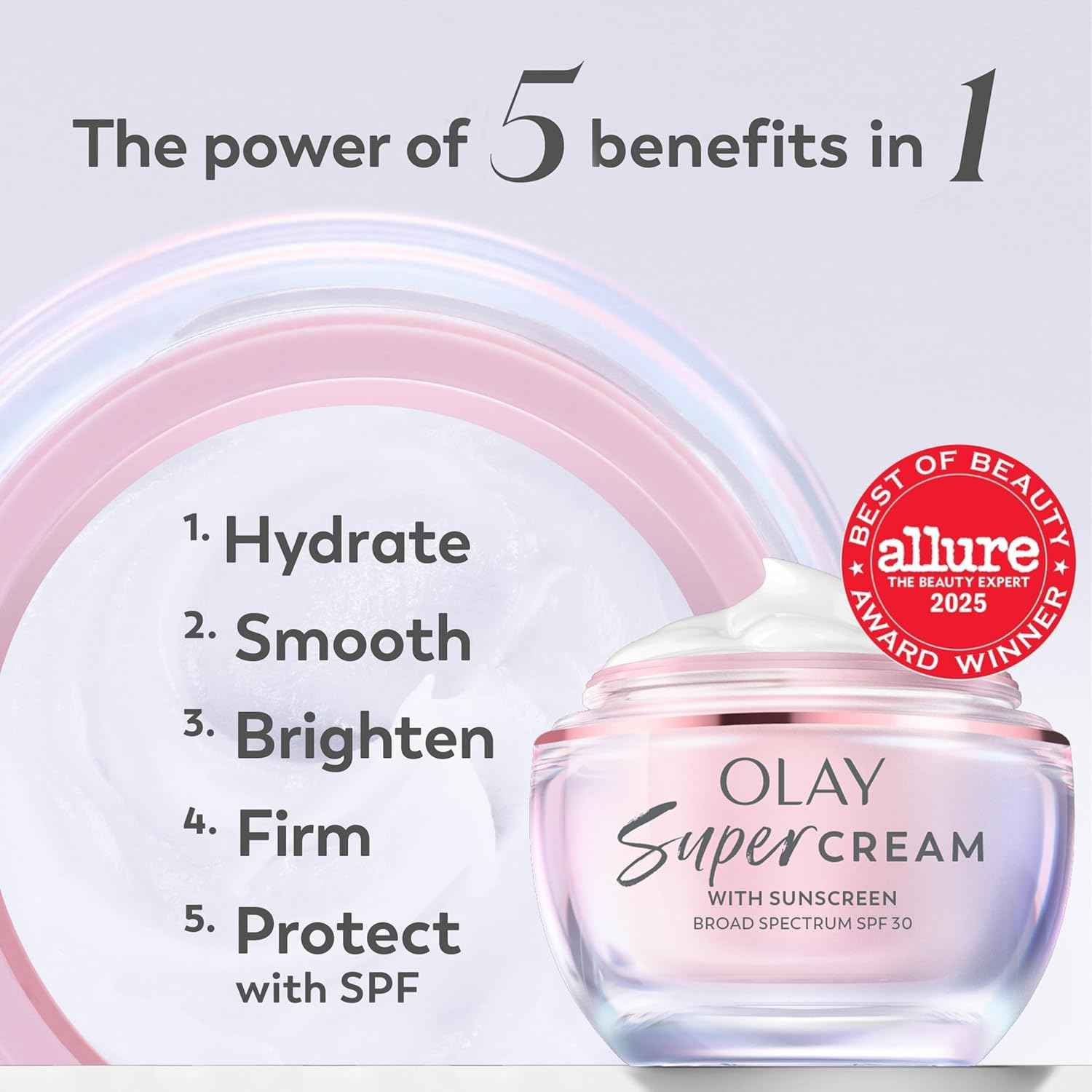 Olay Super Cream with Sunscreen SPF 30, Lightweight Face Moisturizer with Sun Protection, 5-in-1 Skin Care Benefits - Hydrating, Brightening, Firming - Niacinamide, Vitamin C, Collagen Peptide