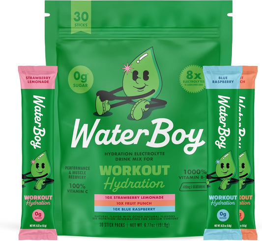 Waterboy_Workout_Hydration_|_2,960mg_Sugar_Free_Electrolyte_Powder_Packets_|_L-Glutamine_+_Vitamins_|_No_Sugar,_All_Natural,_Gluten_Free_(Variety)