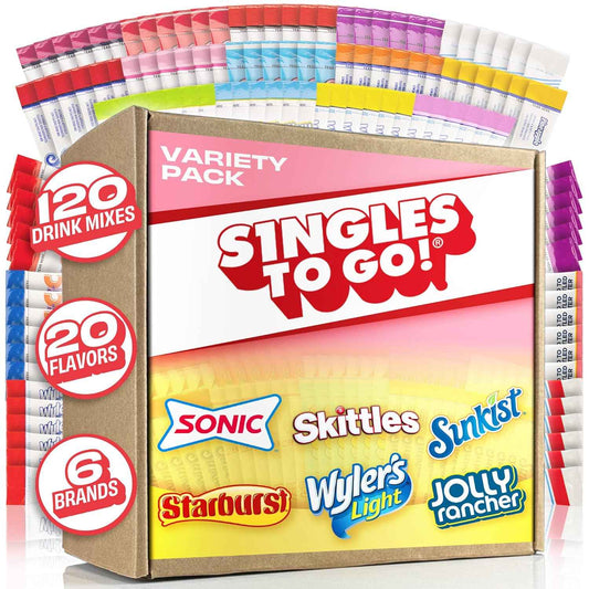 Singles To Go! 120ct Bulk Variety Pack - 20 Different Flavors and More - Sugar Free Drink Mix Packets - Sugar Free Water Flavoring Packets