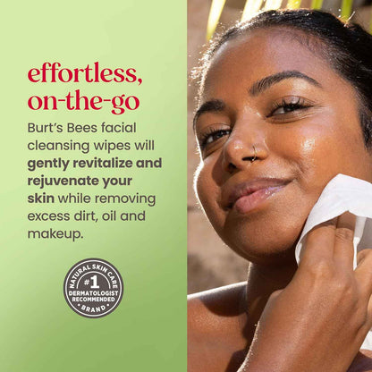 Burt’s Bees Soothing, Fragrance Free Facial Towelettes for Sensitive Skin, Aloe Vera, 100% Plant Based Cloths; 99% Natural Origin; Removes Makeup, Dirt and Oil; No Rinsing